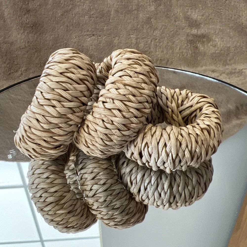 Set Of 4 Wicker Rattan Woven Napkin Rings Tan Beachy Boho‎ Cottage core